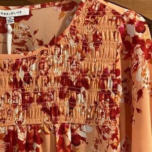 Rose + Olive Floral 3/4 Sleeve Blouse NWT